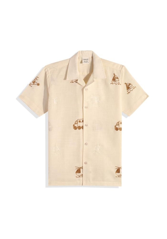 CAVIO Cotton Linen Printed Co-ord Set for Boys - Short Sleeve Shirt and Shorts - Image 2